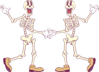Retro groovy skeleton cartoon character