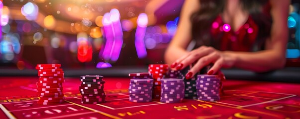 People have fun with black jack table in casino, concept of gambling banner. Generative AI.