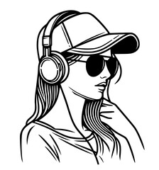 Girl wear sunglasses and cap with headphone illustration
