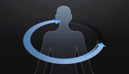 Abstract Illustration of a Human Figure Surrounded by a Rotating Blue Arrow