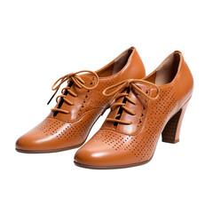 pair of brown shoes isolated on transparent background, clipping path, png,