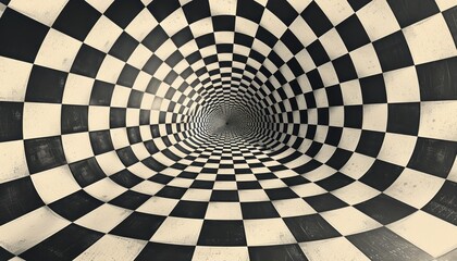 Black And White Checkerboard Pattern Creating A Tunnel Illusion
