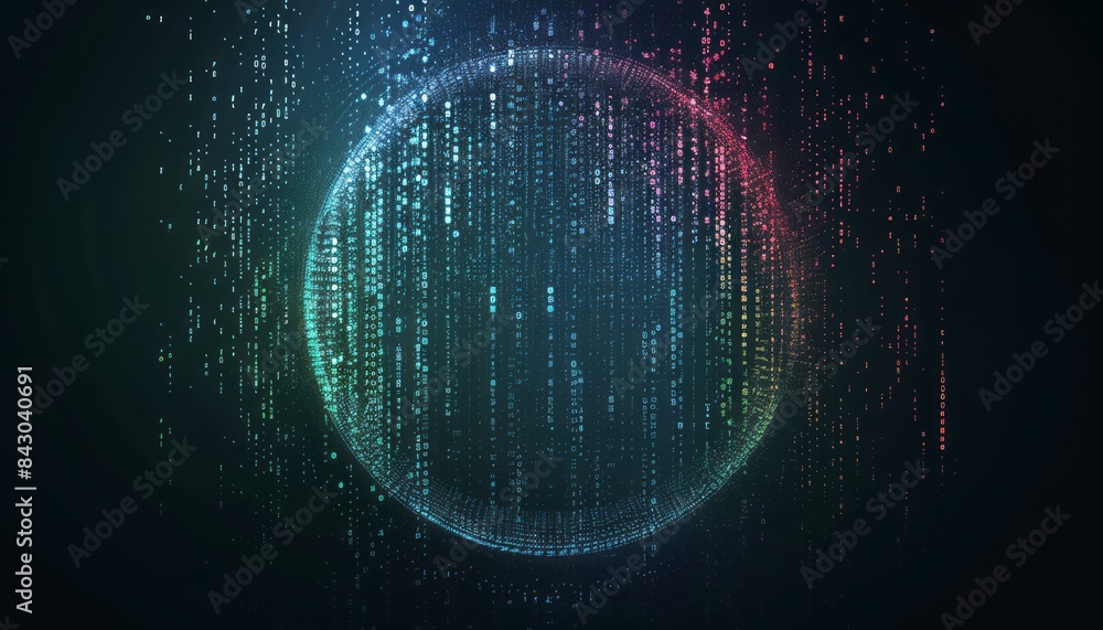 Poster abstract digital sphere with falling binary code