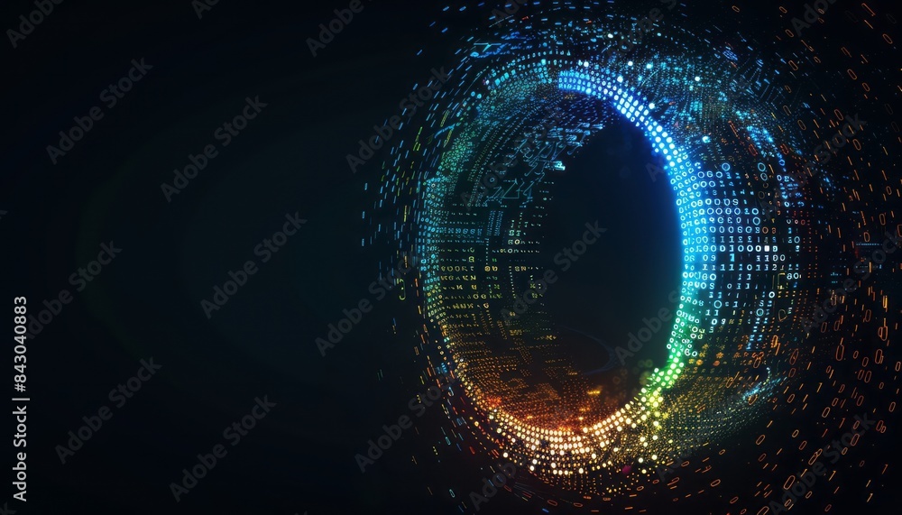 Poster abstract digital sphere of binary code and light