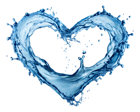 Blue water splash forming heart shape png isolated on transparent background
