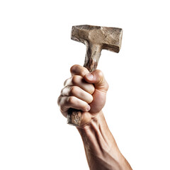 hand holding a hammer isolated on transparent background, clipping path, png,