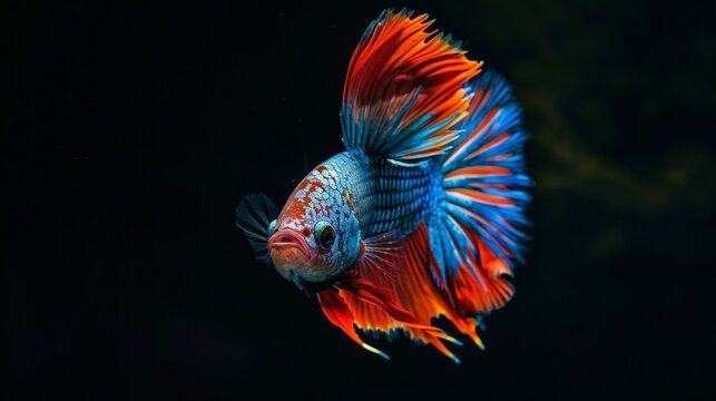 Striking macro of iridescent Betta imbellis against a tenebrous backdrop.