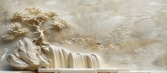 Beautiful landscapes 3d relief wallpaper. Mural wallpaper. Wall art. AI generated illustration