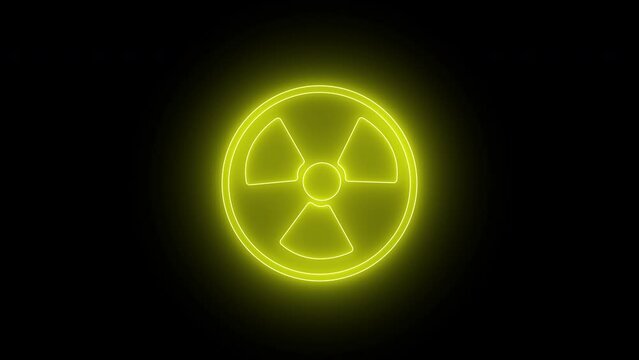 Radioactive material icon, neon style, vj loop animated, alpha transparent background. 