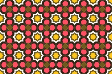 A patterned of brown background with a pink and yellow design