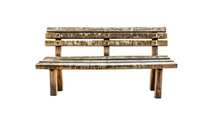 Wooden park bench isolated on transparent background.