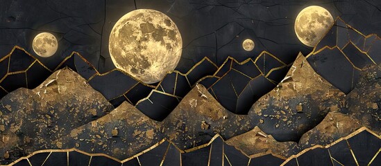 Mountain line art background, luxury gold wallpaper design for cover, invitation background, packaging design, wall art and print. AI generated illustration