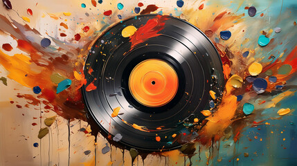 Obraz premium Messy impressionism painting of Music Records, Graphic Resource Background 