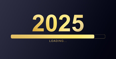 Loading new year 2025. Greeting card bright sparkles. Colorful dust loading bar Happy New Year 2025, Sparks glitter special light effect, Illustration