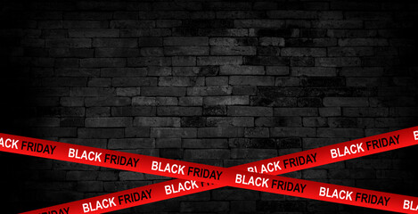 Red ribbons for black friday sale on black background. Crossed ribbons. Big sale. Graphic elements....