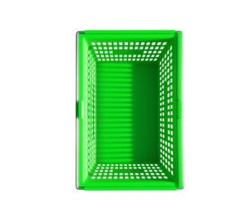 Top view of green plastic shopping basket