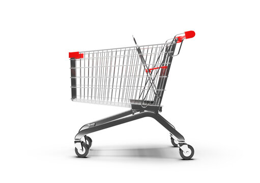 Shopping cart with red handles isolated side view