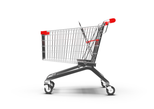 Shopping cart with red handles isolated side view