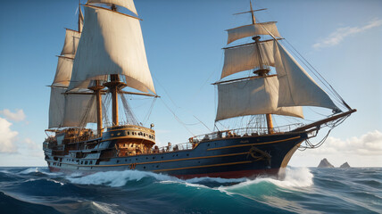 On the high seas, a daring explorer charts a course to uncharted islands, seeking fame and fortune amidst the waves, Generative AI