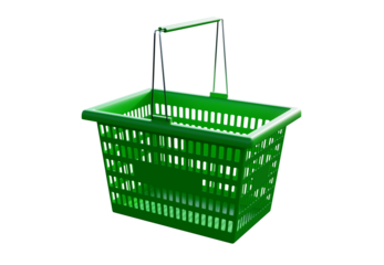 Green plastic shopping basket with metal handles