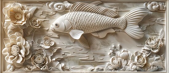 3d fish Wallpaper Background golden art for digital printing wallpaper, mural, custom design wallpaper. AI generated illustration