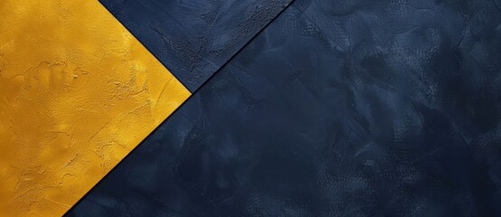 Minimalist composition featuring a golden triangle shape overlapping a dark blue concrete wall, creating a modern and elegant design
