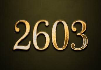 Old gold effect of 2603 number with 3D glossy style Mockup.