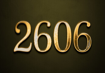 Old gold effect of 2606 number with 3D glossy style Mockup.