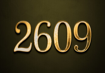 Old gold effect of 2609 number with 3D glossy style Mockup.