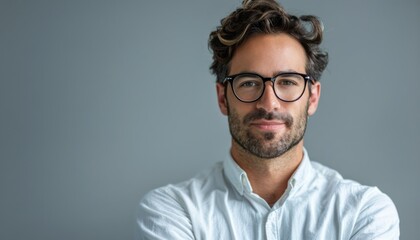 Obraz premium Portrait of a Man Wearing Glasses and a White Shirt