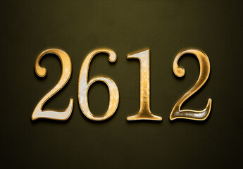 Old gold effect of 2612 number with 3D glossy style Mockup.