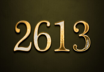 Old gold effect of 2613 number with 3D glossy style Mockup.