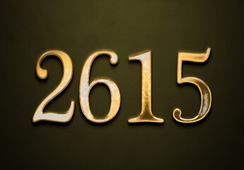 Old gold effect of 2615 number with 3D glossy style Mockup.