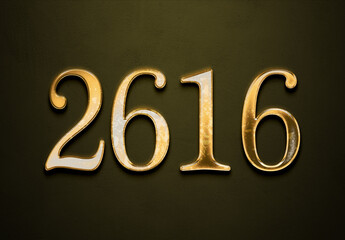 Old gold effect of 2616 number with 3D glossy style Mockup.