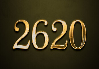 Old gold effect of 2620 number with 3D glossy style Mockup.