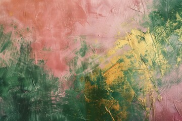 Abstract painted background featuring gold, green, and pink acrylic brush strokes creating a textured and artistic backdrop