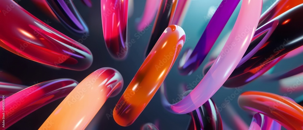 Poster abstract colorful curved lines in 3d render