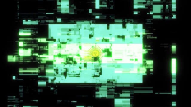 3D rendering flag Argentina with screen effects of technological glitches