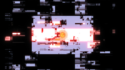 Naklejka premium 3D rendering flag Argentina with screen effects of technological glitches