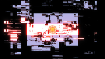3D rendering flag Argentina with screen effects of technological glitches