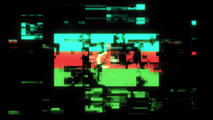 3D rendering flag Azerbaijan with screen effects of technological glitches