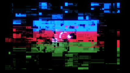3D rendering flag Azerbaijan with screen effects of technological glitches