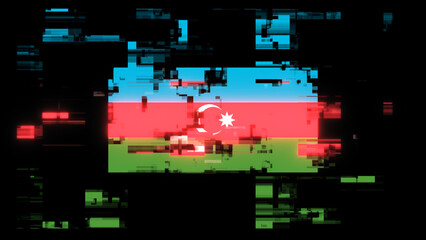 Naklejka premium 3D rendering flag Azerbaijan with screen effects of technological glitches