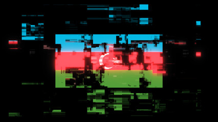 3D rendering flag Azerbaijan with screen effects of technological glitches