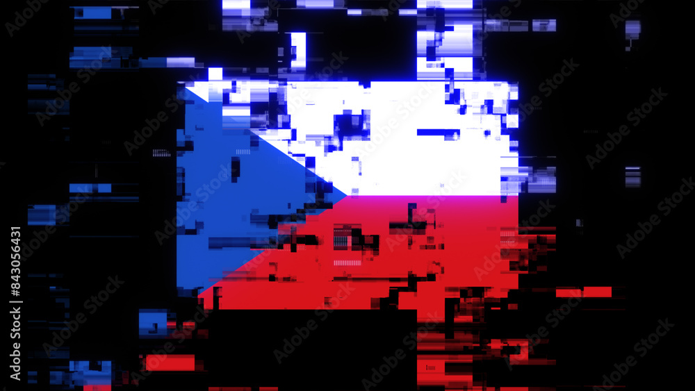 Poster 3d rendering flag czech with screen effects of technological glitches