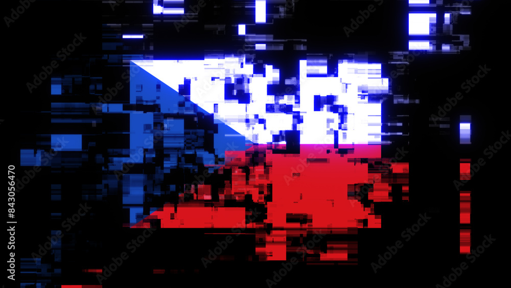 Poster 3d rendering flag czech with screen effects of technological glitches