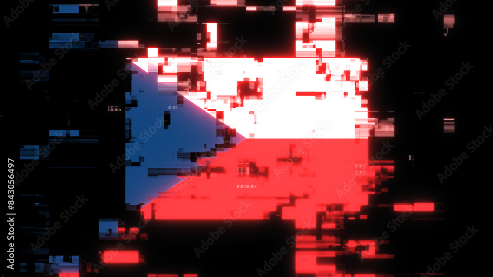 Poster 3d rendering flag czech with screen effects of technological glitches
