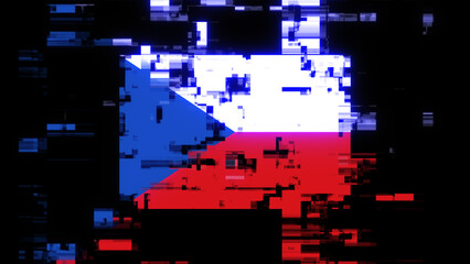 Naklejka premium 3D rendering flag Czech with screen effects of technological glitches