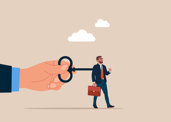 Manipulation boss. Businessman key overworking. Flat vector illustration