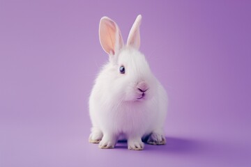 Obraz premium A studio photo of a cute rabbit against a background of pastel colours, taken with soft lighting. Space for copy. 